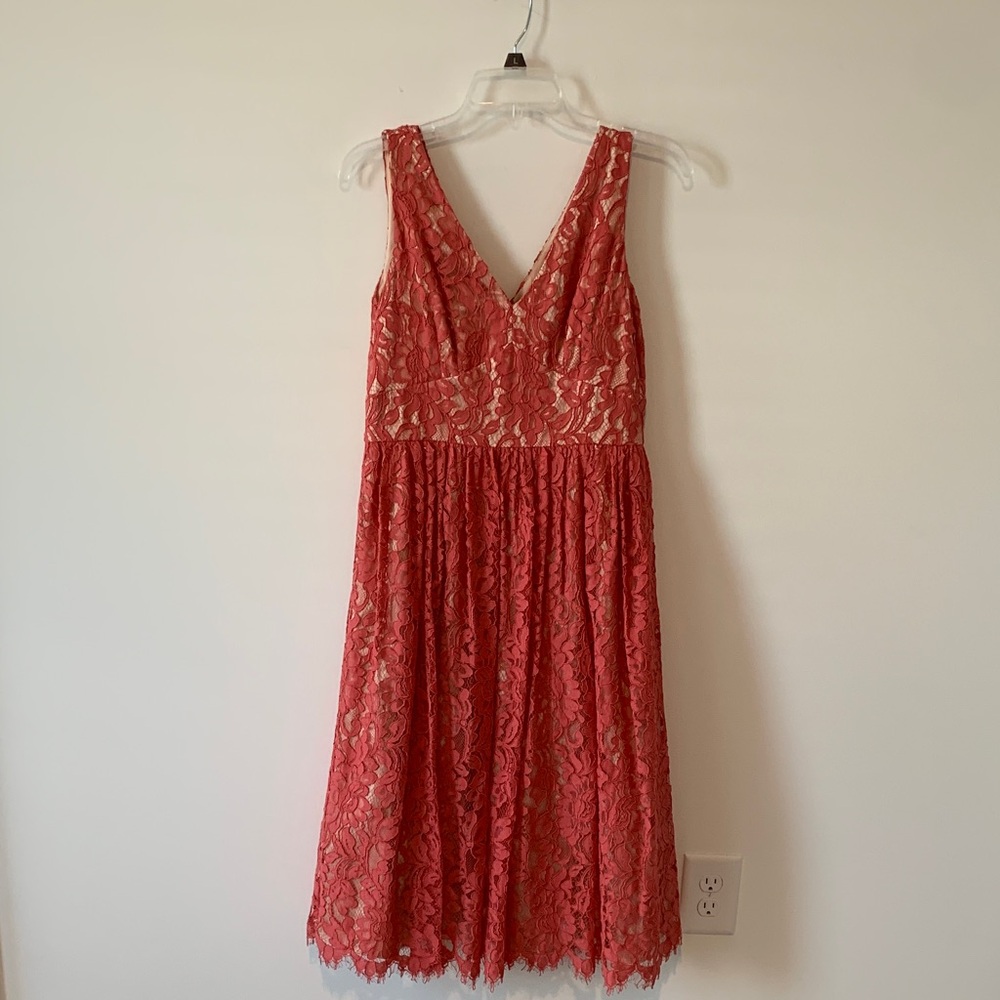 Eliza J Lace Midi Dress light coral double lined size 8 pockets NWOT
